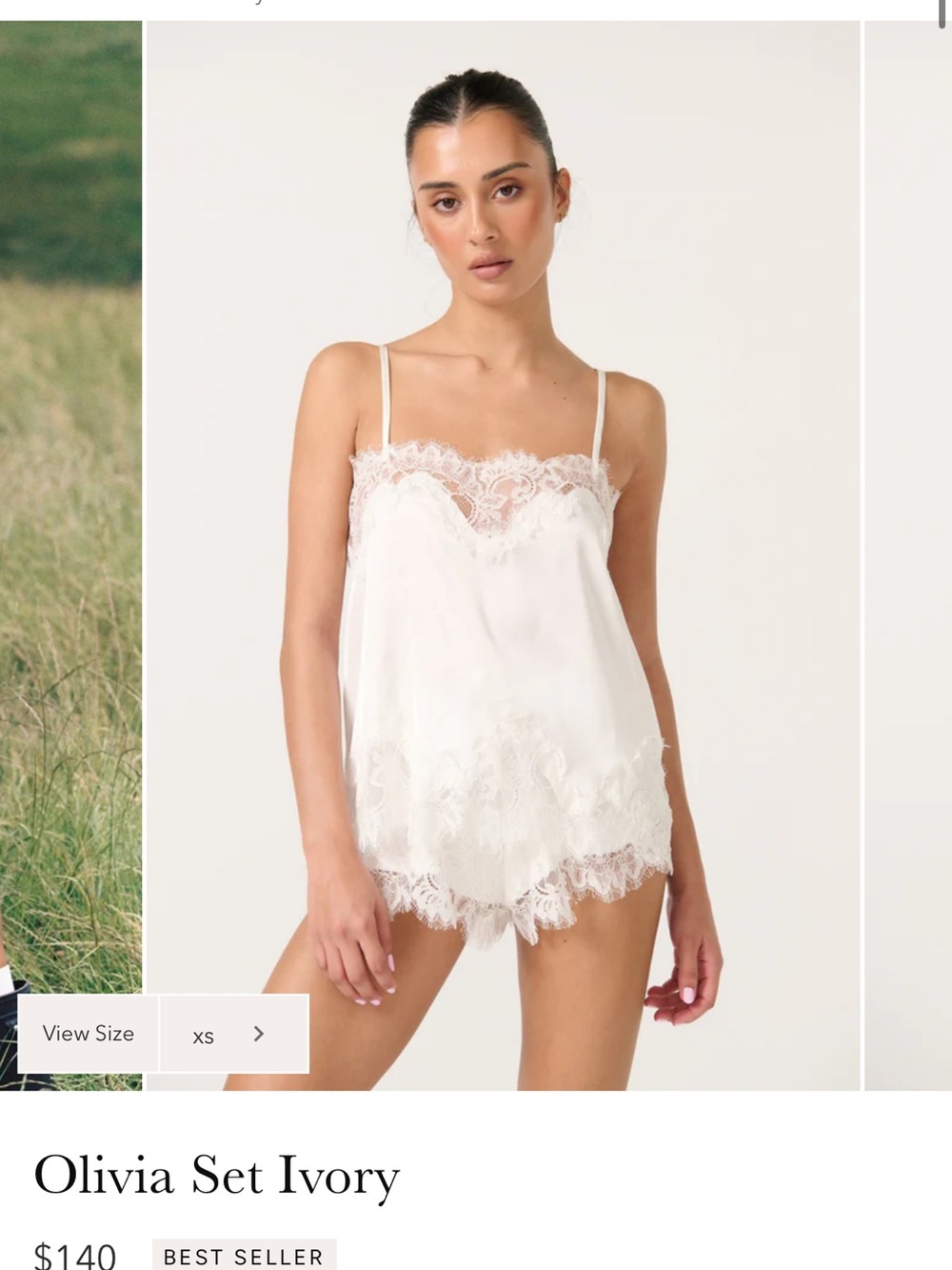 Kat The Label Olivia Set Ivory - Lace Trim Cami & Short Set Size XS